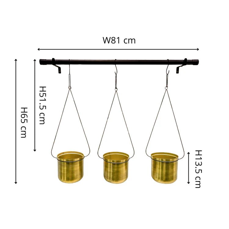 Set of 3 Linear Gold Finish Indoor Hanging Planters Luxury Home Decor Garden & Outdoor And Gifts