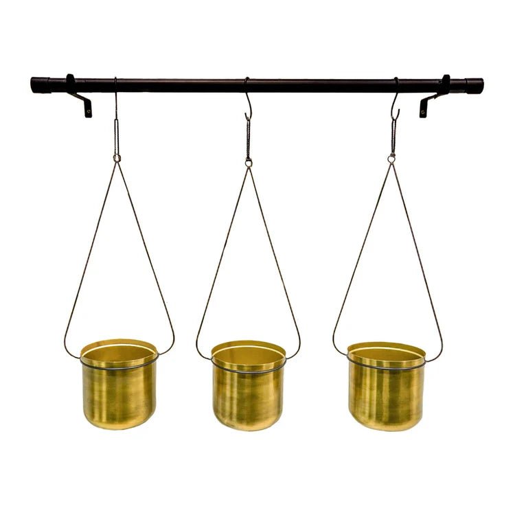 Set of 3 Linear Gold Finish Indoor Hanging Planters Luxury Home Decor Garden & Outdoor And Gifts