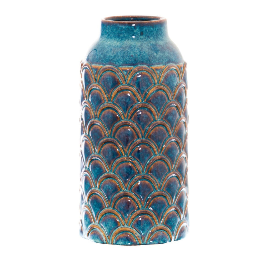 Seville Collection Large Indigo Scalloped Vase - Decorative Ceramic Vases UK Luxury Home Decor Garden & Outdoor And Gifts