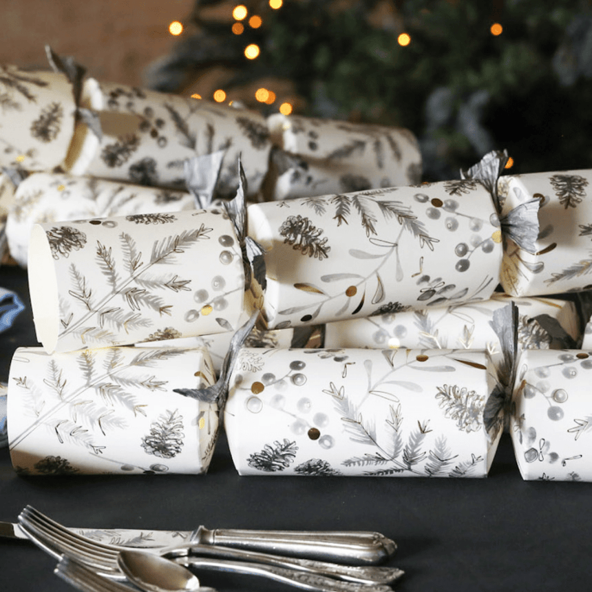 Silver Botanical Eco Christmas Crackers – FSC Mix 14in Set of 8 | Decor Sanctuary Quality Home Decor Garden & Outdoor Living and Gifts