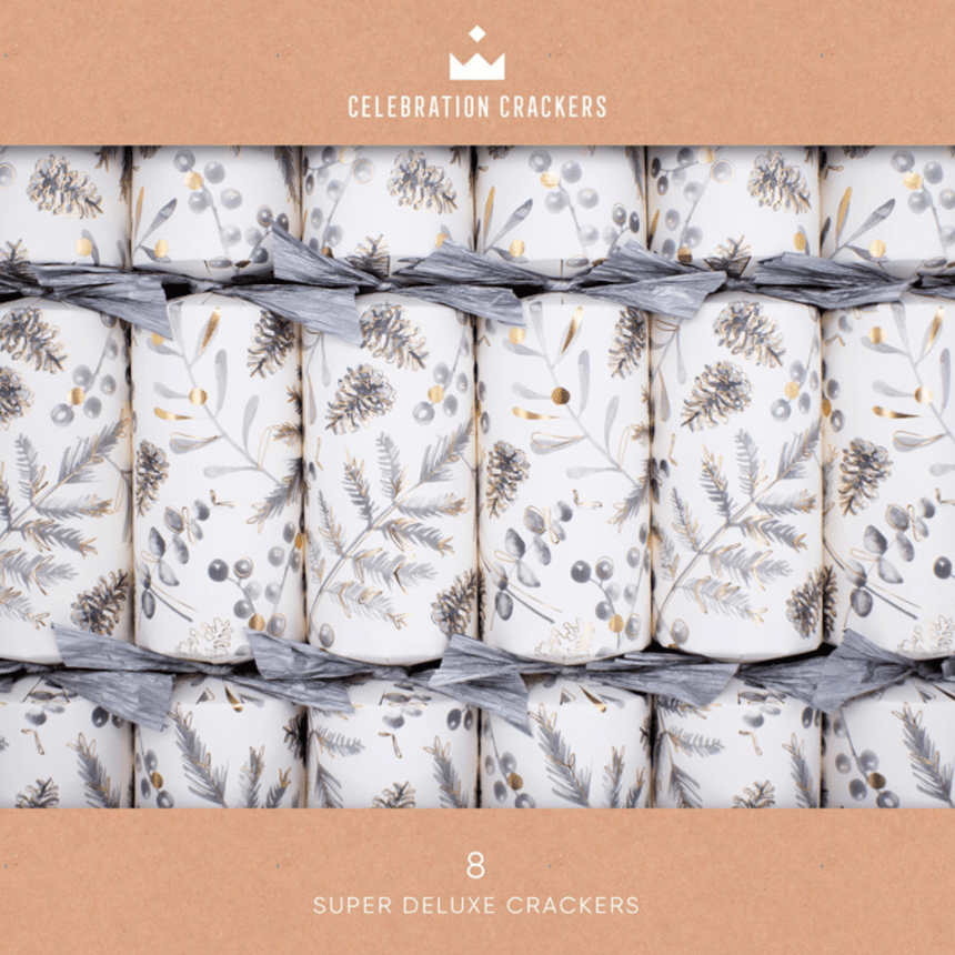 Silver Botanical Eco Christmas Crackers – FSC Mix 14in Set of 8 | Decor Sanctuary Quality Home Decor Garden & Outdoor Living and Gifts