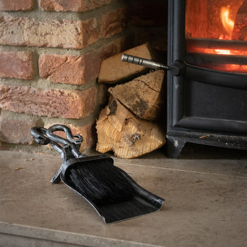 Fireplace Hearth Tidy In Silver Brushed Steel Finish - Hand Brush and Shovel Luxury Home Decor Garden & Outdoor And Gifts
