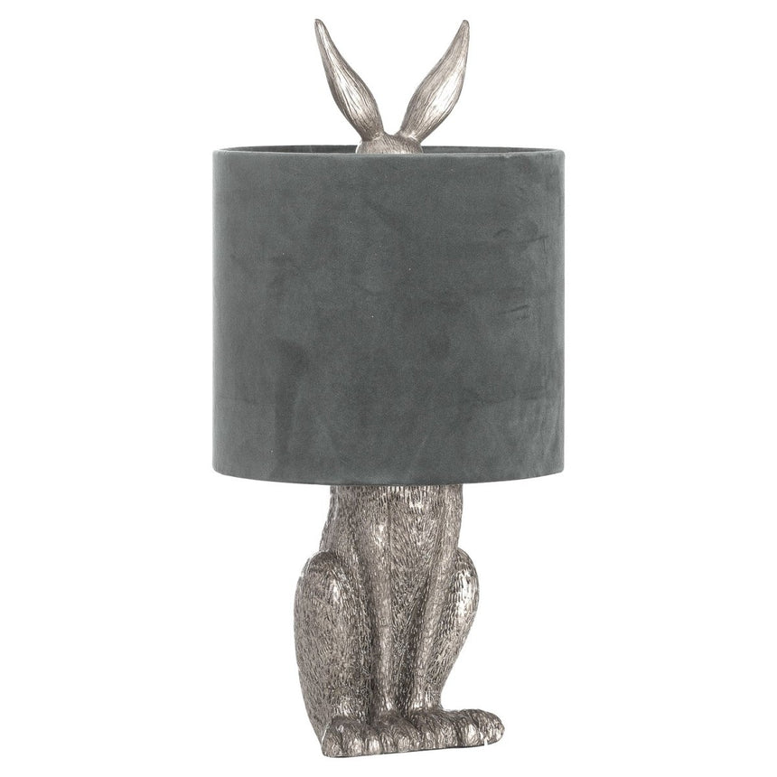 Silver Hare Table Lamp With Grey Velvet Shade Luxury Home Decor Garden & Outdoor And Gifts