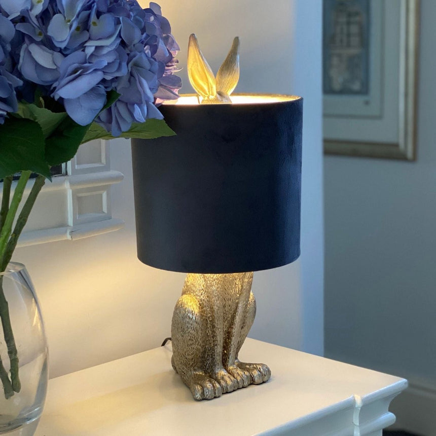 Silver Hare Table Lamp With Grey Velvet Shade Luxury Home Decor Garden & Outdoor And Gifts
