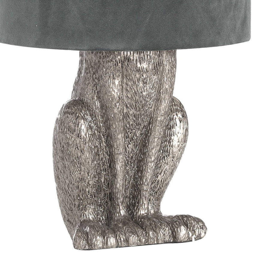 Silver Hare Table Lamp With Grey Velvet Shade Luxury Home Decor Garden & Outdoor And Gifts