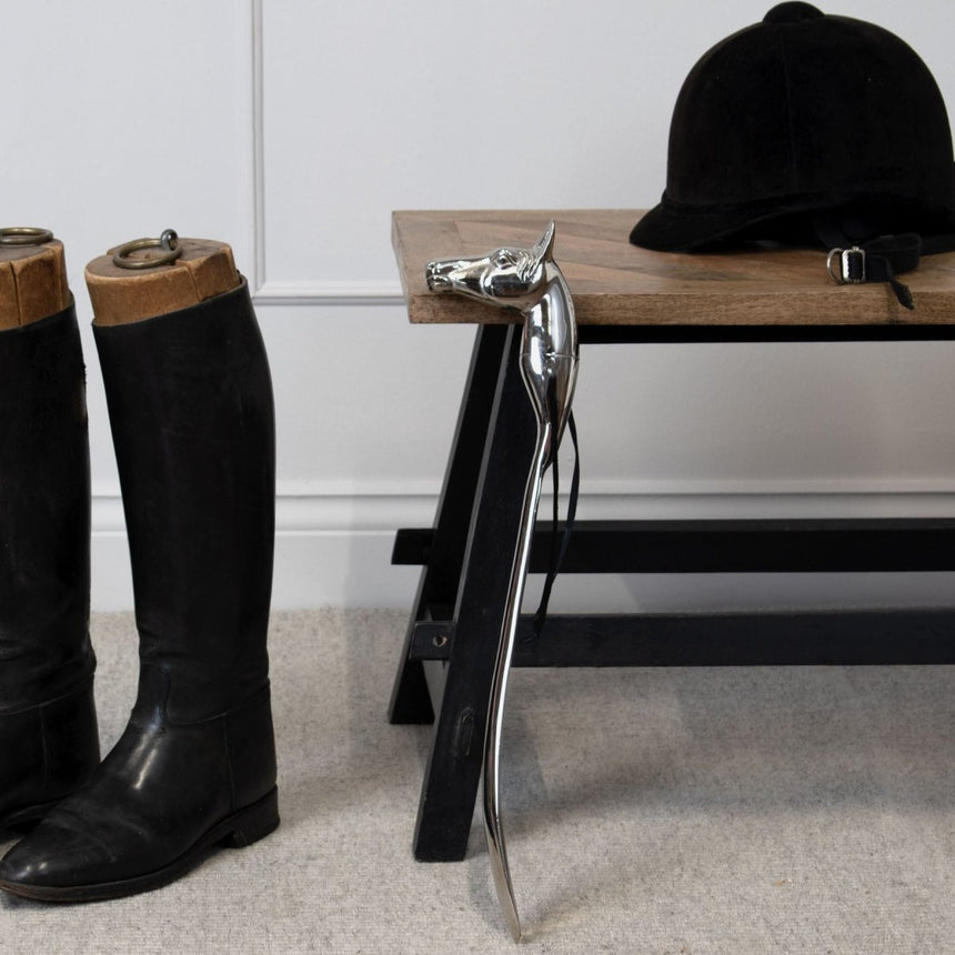 Silver Nickel Horse Head Detail Shoe Horn - Decorative Ornaments UK Luxury Home Decor Garden & Outdoor And Gifts