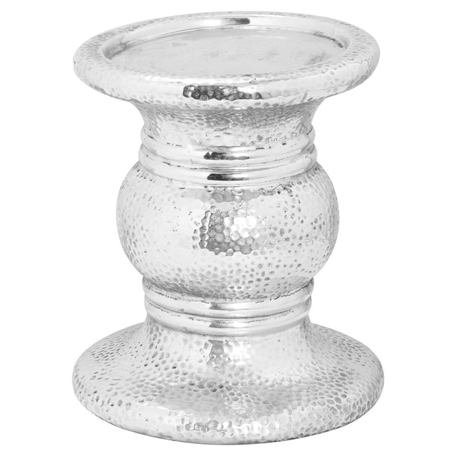 Silver Punch Faced Ceramic Large Candle Holder - Designer Luxury Candle Holders Luxury Home Decor Garden & Outdoor And Gifts