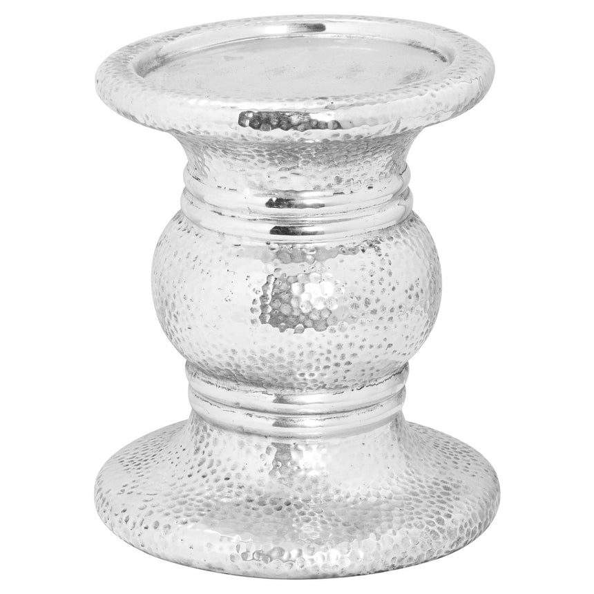 Silver Punch Faced Ceramic Large Candle Holder - Designer Luxury Candle Holders Luxury Home Decor Garden & Outdoor And Gifts