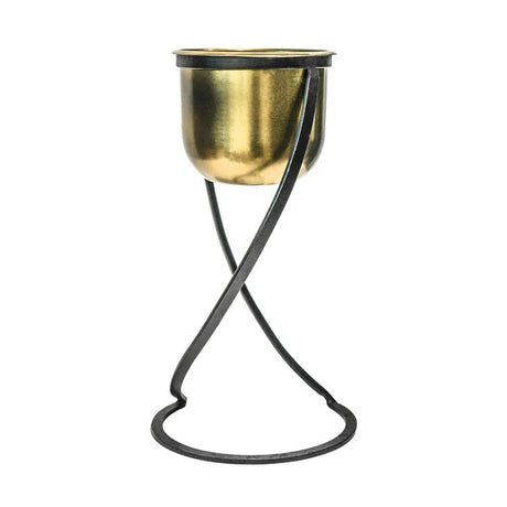 Small Brass Finish Indoor Planter - Black Frame Stand Luxury Home Decor Garden & Outdoor And Gifts