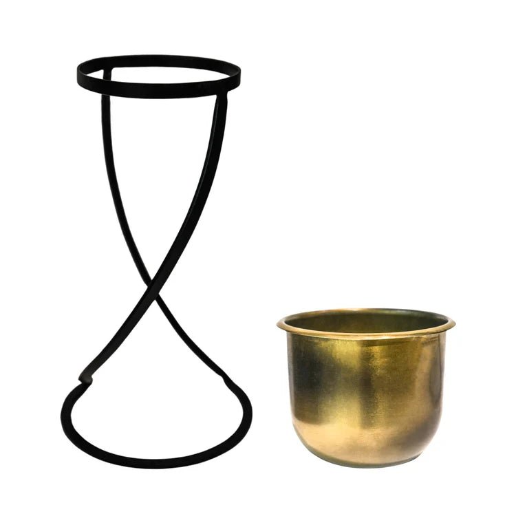 Small Brass Finish Indoor Planter - Black Frame Stand Luxury Home Decor Garden & Outdoor And Gifts