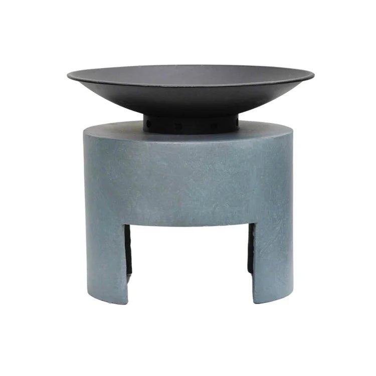 Small Garden Fire Pit/Bowl & Oval Console Cement Grey & Black Steel - Frost Resistant Quality Home Decor Garden & Outdoor Living and Gifts