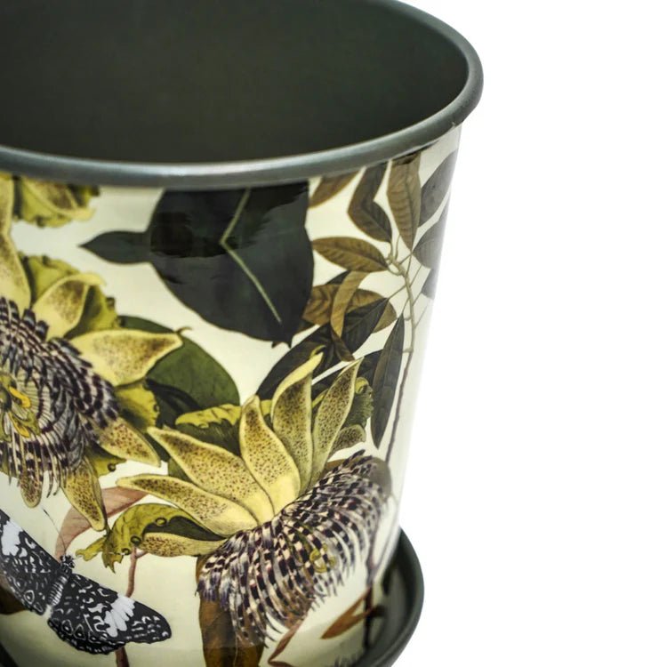 Small Kew Gardens Archive Print Metal Planter & Saucer Set - Comes in a Gift Box Luxury Home Decor Garden & Outdoor And Gifts