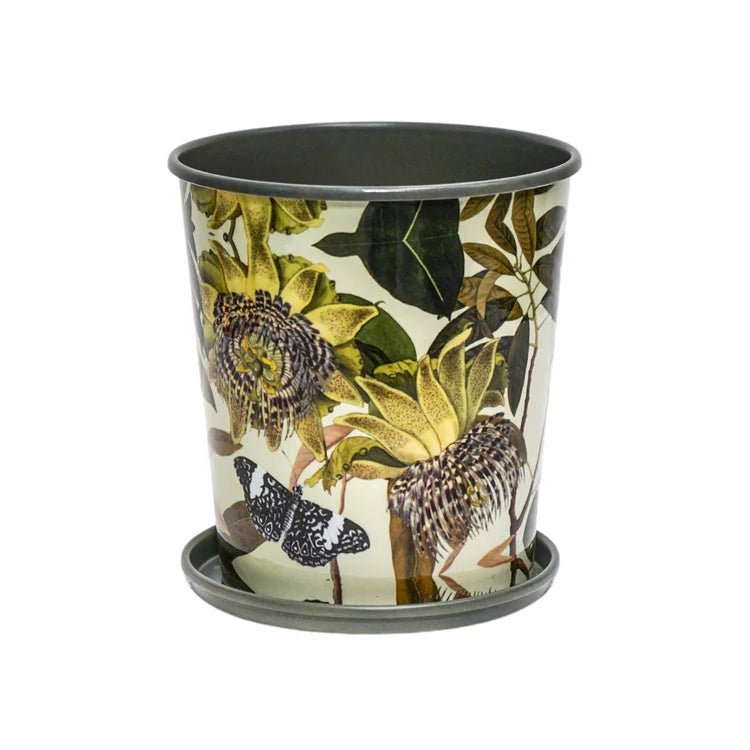 Small Kew Gardens Archive Print Metal Planter & Saucer Set - Comes in a Gift Box Luxury Home Decor Garden & Outdoor And Gifts