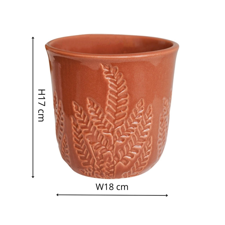 Small Kew Gardens Ceramic Stoneware Indoor Planter - Fern Leaves Warm Rust Luxury Home Decor Garden & Outdoor And Gifts