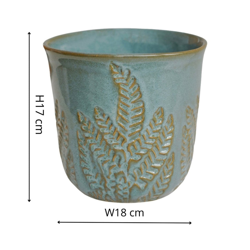 Small Kew Gardens Fern Pattern Teal Ceramic Indoor Planter Luxury Home Decor Garden & Outdoor And Gifts