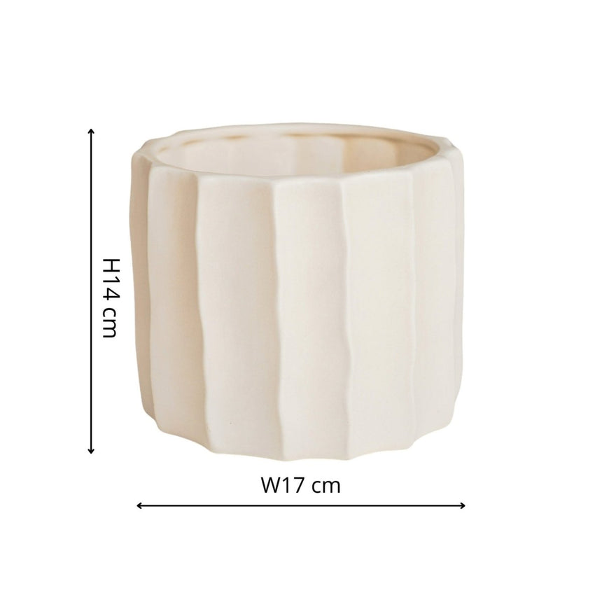 Small Kew Gardens Indoor Ivory Ripple Planter - Satin Glazed Earthenware Luxury Home Decor Garden & Outdoor And Gifts