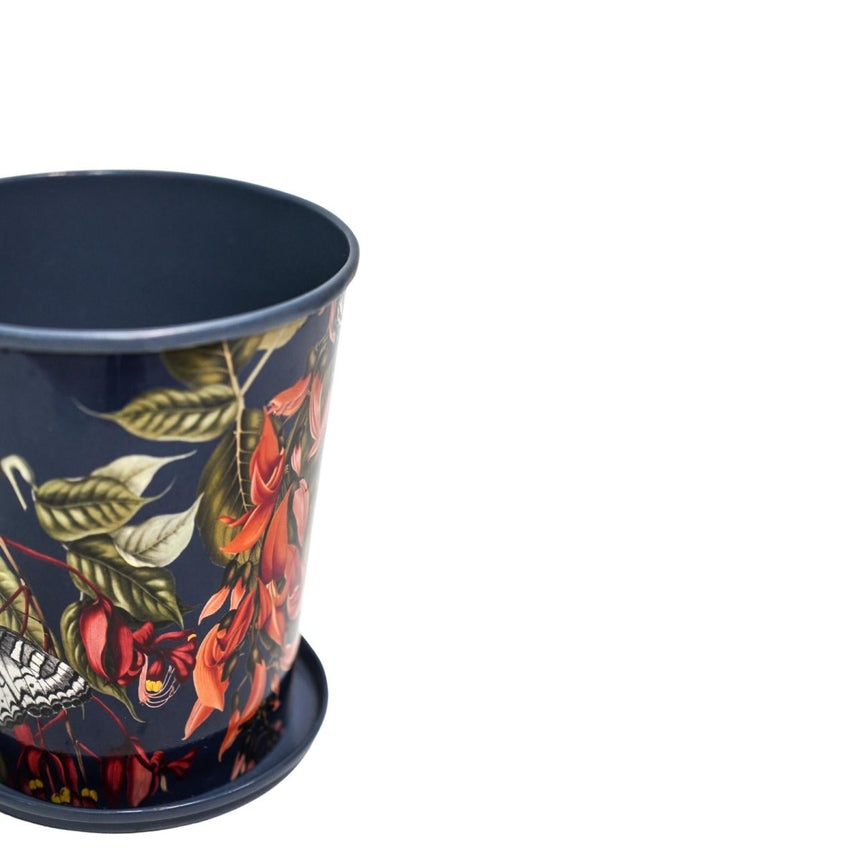 Small Kew Gardens Print Metal Planter & Saucer Set - Comes in a Gift Box Luxury Home Decor Garden & Outdoor And Gifts