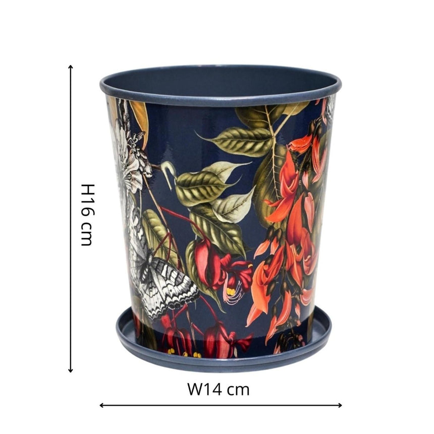 Small Kew Gardens Print Metal Planter & Saucer Set - Comes in a Gift Box Luxury Home Decor Garden & Outdoor And Gifts