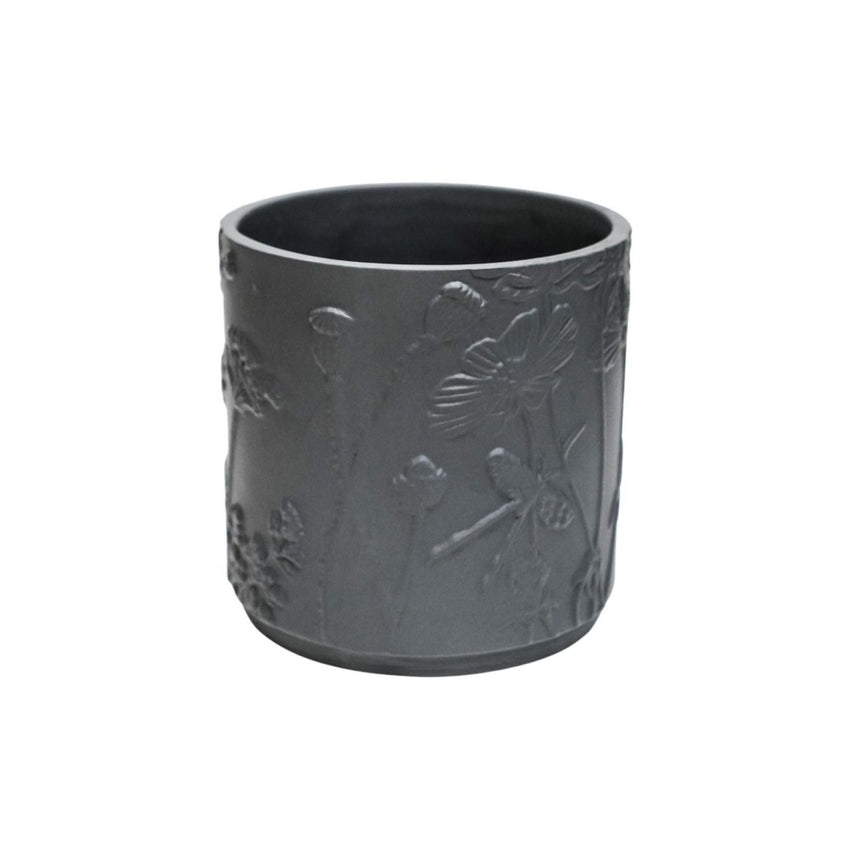 Small Kew Gardens Stoneware Dark Grey Indoor Planter - Handmade With a Meadow Flowers Embossed Pattern Luxury Home Decor Garden & Outdoor And Gifts