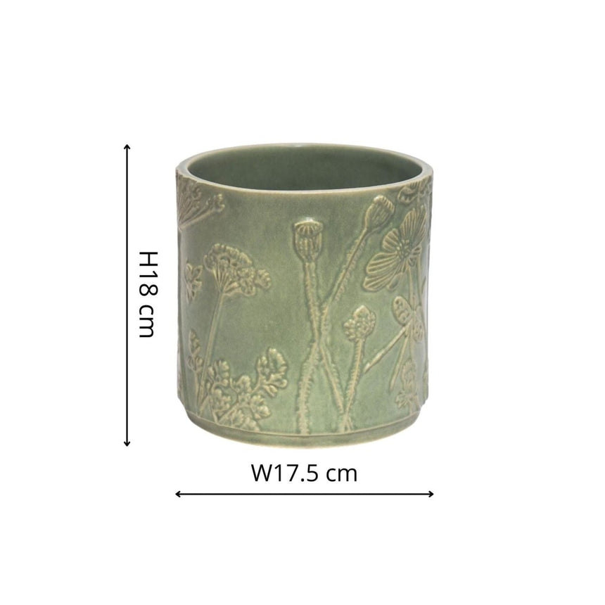 Small Kew Gardens Stoneware Ivory Indoor Planter - Handmade With a Meadow Flowers Embossed Pattern Luxury Home Decor Garden & Outdoor And Gifts