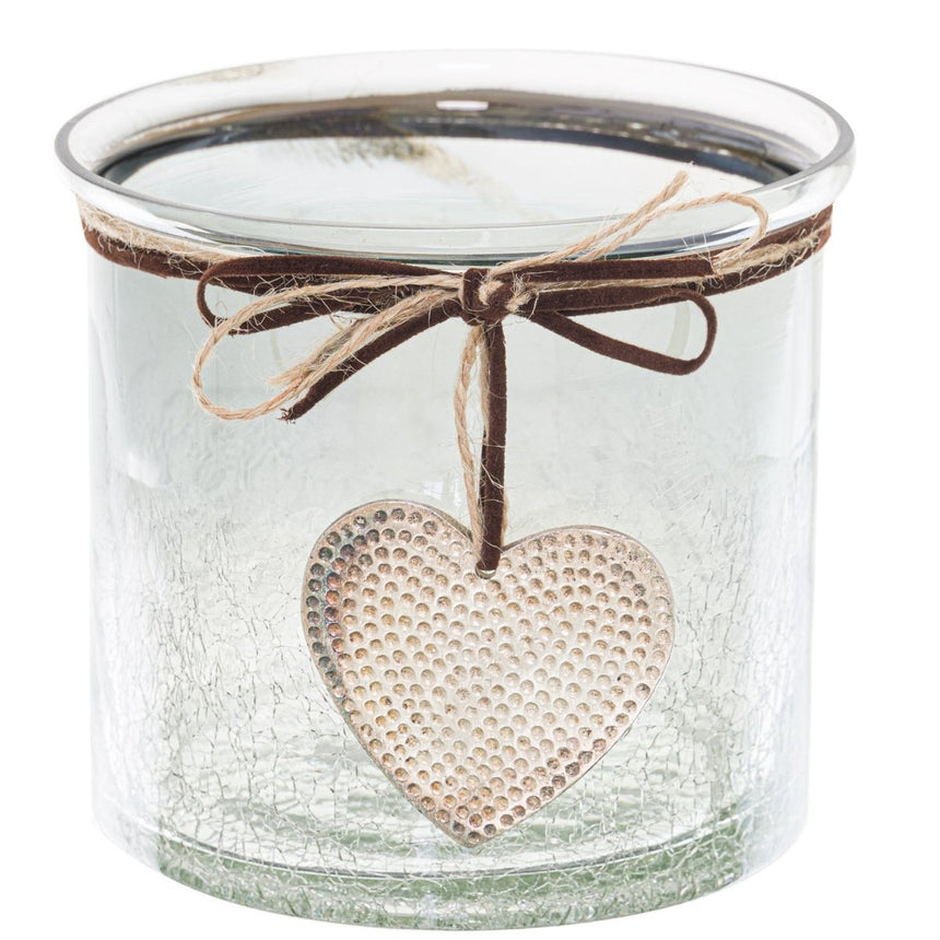 Smoked Crackled Heart Candle Holder - Small 11cm Diameter Luxury Home Decor Garden & Outdoor And Gifts