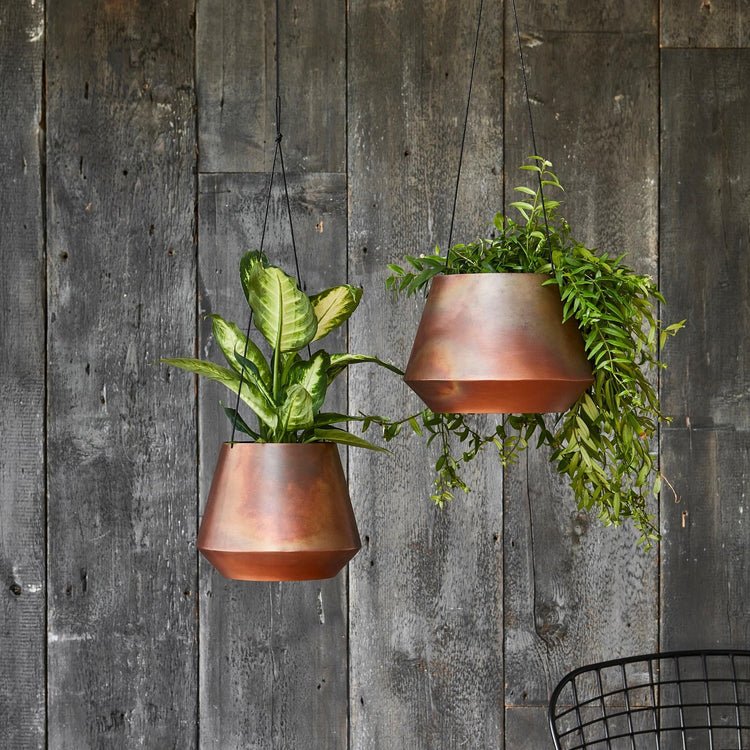 Soho Indoor Hanging Planter Copper w/Leather Strap - Aged Finish, Waterproof Quality Home Decor Garden & Outdoor Living and Gifts