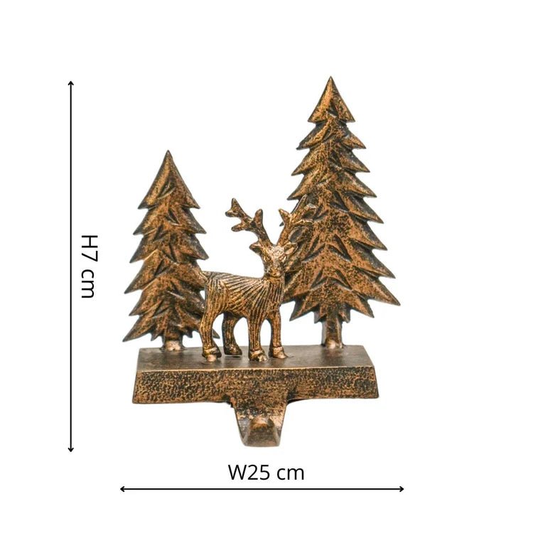 Stocking Holder Deer Scene Antique Brass Quality Home Decor Garden & Outdoor Living and Gifts