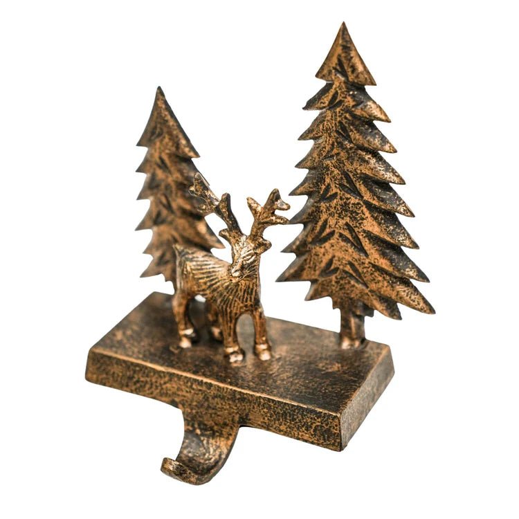 Stocking Holder Deer Scene Antique Brass Quality Home Decor Garden & Outdoor Living and Gifts