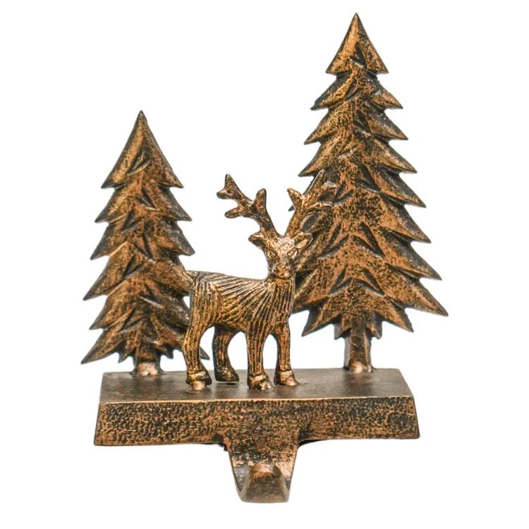Stocking Holder Deer Scene Antique Brass Quality Home Decor Garden & Outdoor Living and Gifts