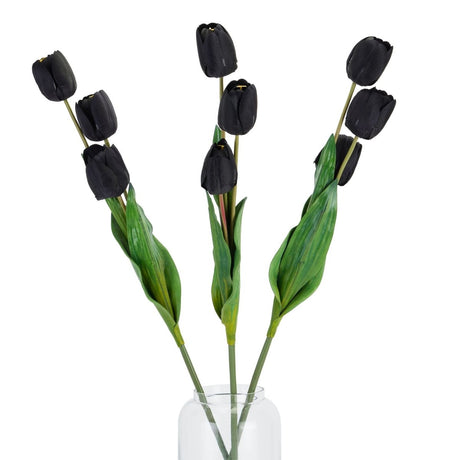 Tall Black Triple Tulip - Luxury Artificial Flower Single Stem Luxury Home Decor Garden & Outdoor And Gifts