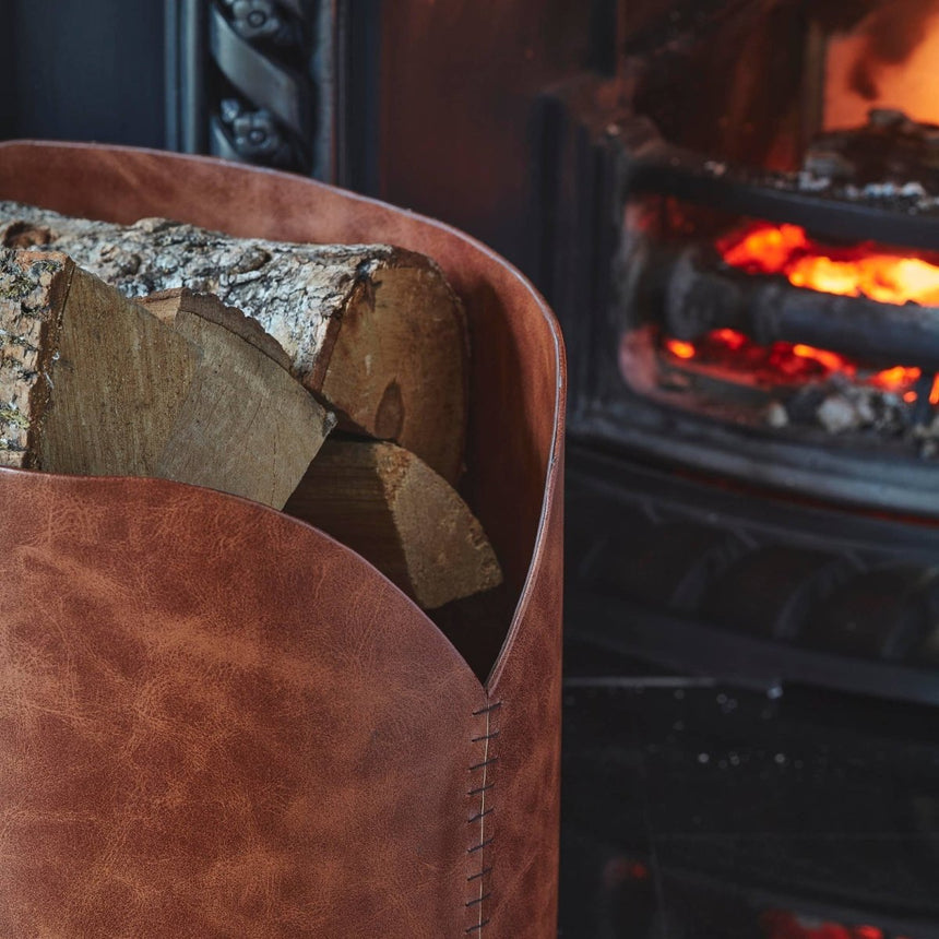 Tan Faux Leather Log Bucket H30cm W40cm Luxury Home Decor Garden & Outdoor And Gifts