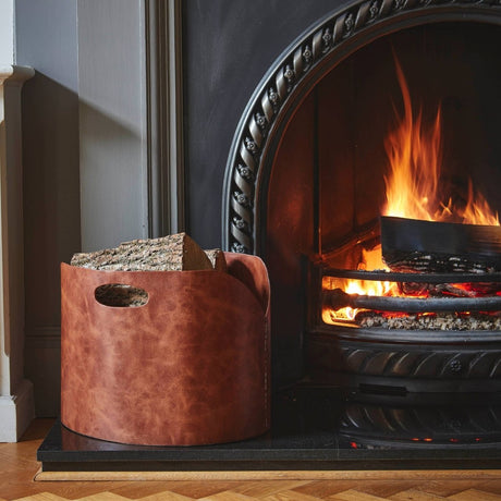 Tan Faux Leather Log Bucket H30cm W40cm Luxury Home Decor Garden & Outdoor And Gifts