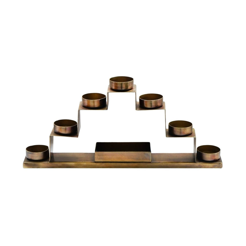 Tealight Candle Holder with Decor Box in Antique Brass H16.5Cm W35.5Cm Luxury Home Decor Garden & Outdoor And Gifts