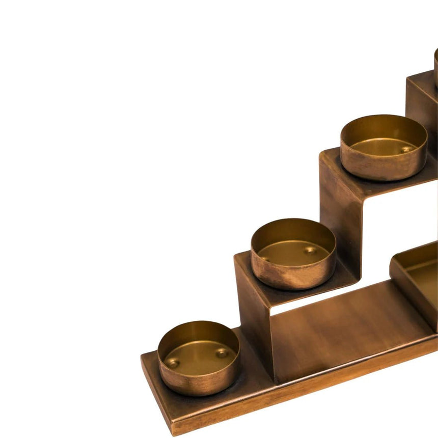 Tealight Candle Holder with Decor Box in Antique Brass H16.5Cm W35.5Cm Luxury Home Decor Garden & Outdoor And Gifts