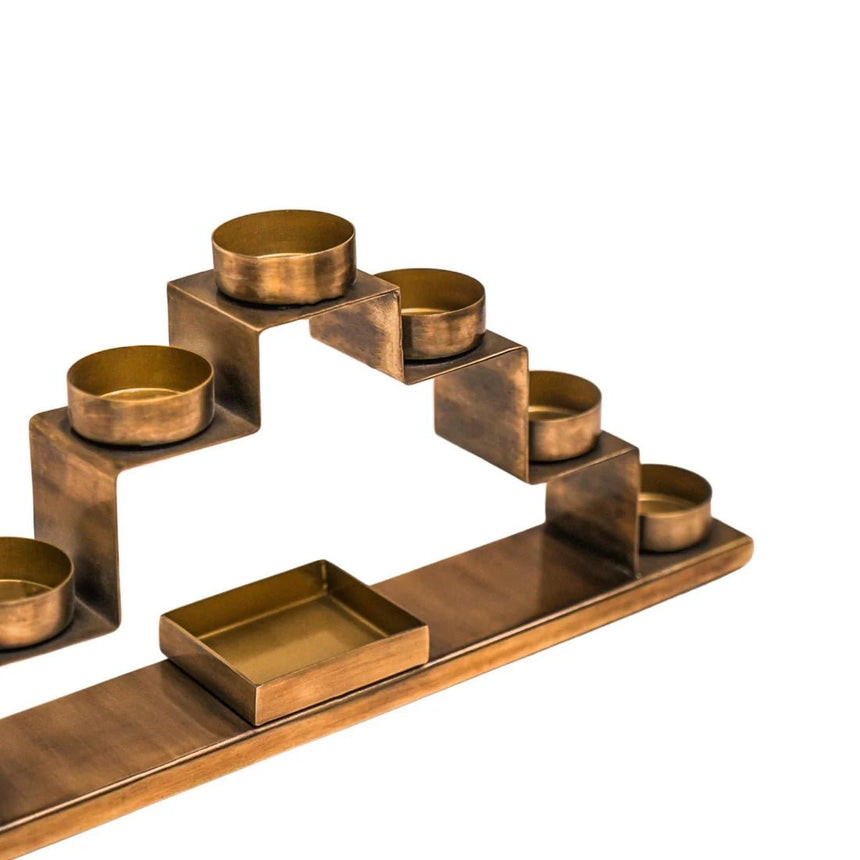 Tealight Candle Holder with Decor Box in Antique Brass H16.5Cm W35.5Cm Luxury Home Decor Garden & Outdoor And Gifts