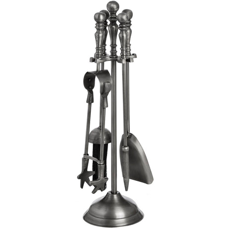 Handcrafted Antique Pewter 4 Piece Fireside Companion Set Luxury Home Decor Garden & Outdoor And Gifts