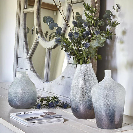 Verre Round Atlantic Blue Frosted Vase H26Cm W21Cm Luxury Home Decor Garden & Outdoor And Gifts