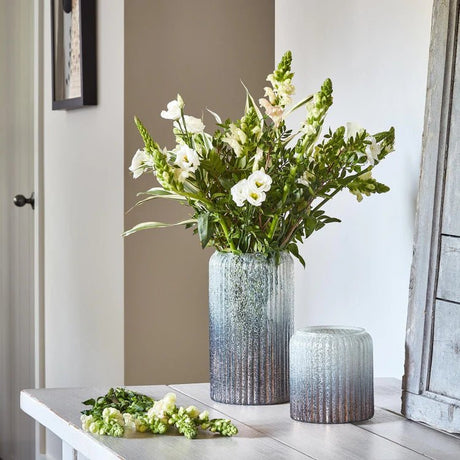 Verre Tall Frosted Ribbed Glass Atlantic Blue Vase H30Cm W20Cm Luxury Home Decor Garden & Outdoor And Gifts