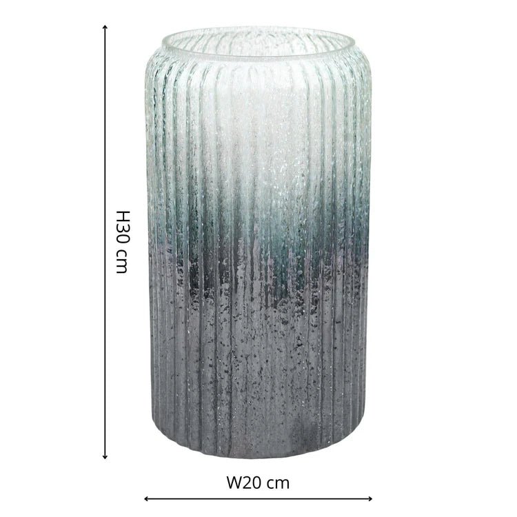 Verre Tall Frosted Ribbed Glass Atlantic Blue Vase H30Cm W20Cm Luxury Home Decor Garden & Outdoor And Gifts