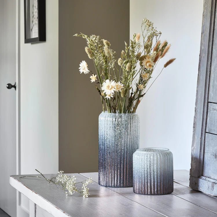 Verre Tall Frosted Ribbed Glass Atlantic Blue Vase H30Cm W20Cm Luxury Home Decor Garden & Outdoor And Gifts