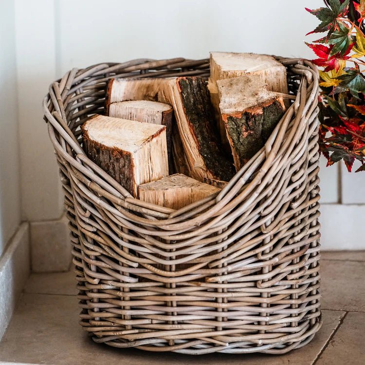Wicker Log Basket Round H42cm D42Cm Luxury Home Decor Garden & Outdoor And Gifts