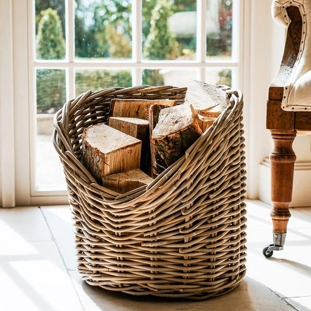 Wicker Log Basket Round H42cm D42Cm Luxury Home Decor Garden & Outdoor And Gifts