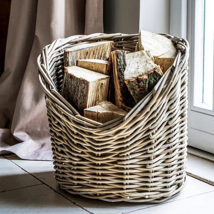 Wicker Log Basket Round H42cm D42Cm Luxury Home Decor Garden & Outdoor And Gifts