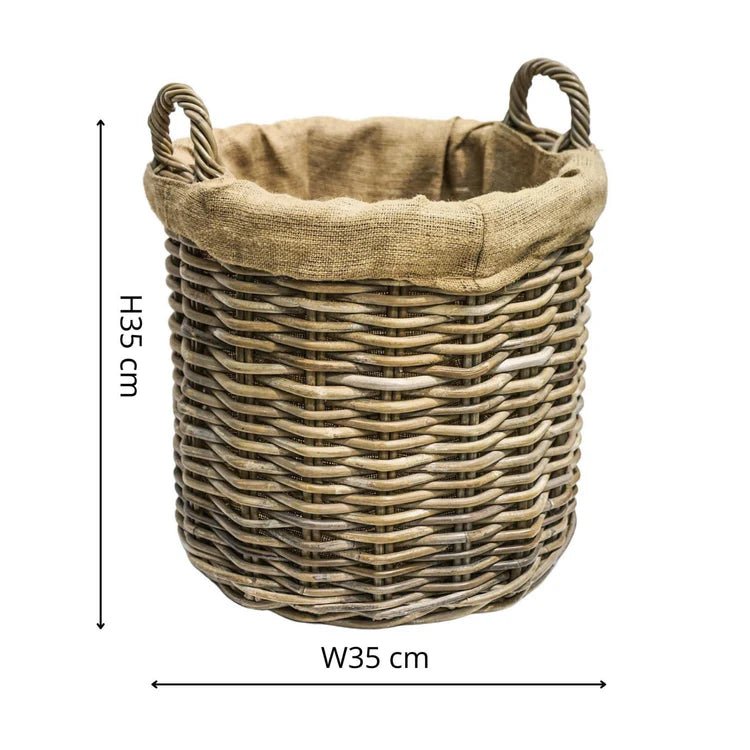 Wicker Log Basket Round Lined S/2 H45/D50, H35/D35cm Luxury Home Decor Garden & Outdoor And Gifts
