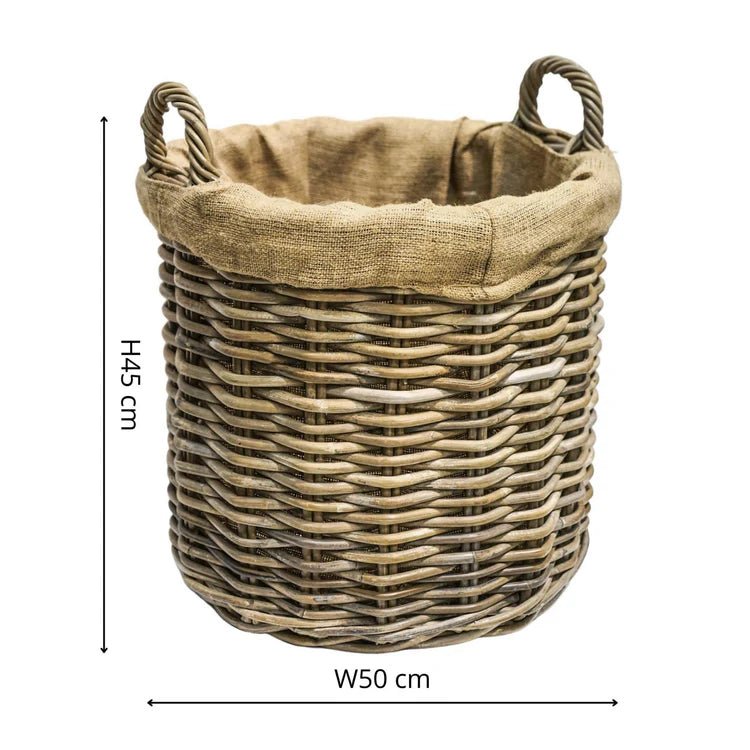 Wicker Log Basket Round Lined S/2 H45/D50, H35/D35cm Luxury Home Decor Garden & Outdoor And Gifts