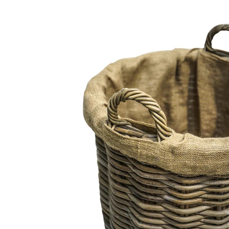 Wicker Log Basket Round Lined S/2 H45/D50, H35/D35cm Luxury Home Decor Garden & Outdoor And Gifts