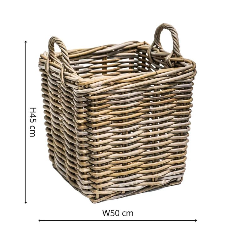 Wicker Log Basket Square S/2 45x50, 40x35cm Luxury Home Decor Garden & Outdoor And Gifts