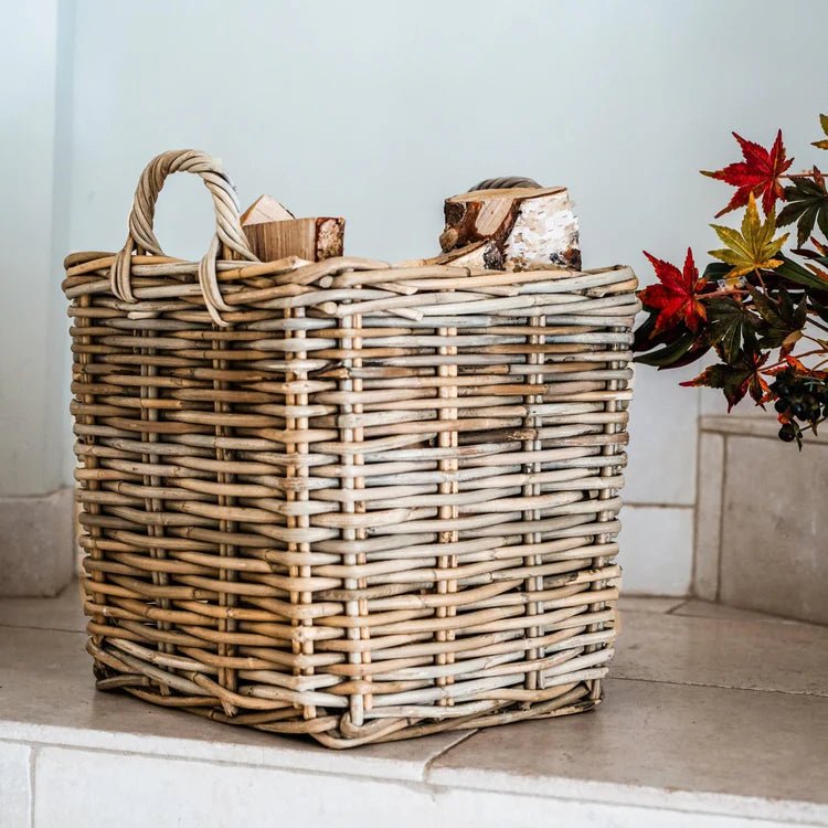 Wicker Log Basket Square S/2 45x50, 40x35cm Luxury Home Decor Garden & Outdoor And Gifts