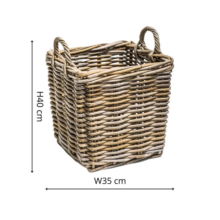 Wicker Log Basket Square S/2 45x50, 40x35cm Luxury Home Decor Garden & Outdoor And Gifts