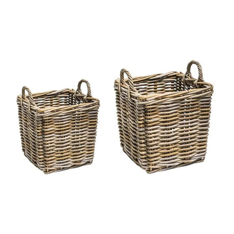 Wicker Log Basket Square S/2 45x50, 40x35cm Luxury Home Decor Garden & Outdoor And Gifts